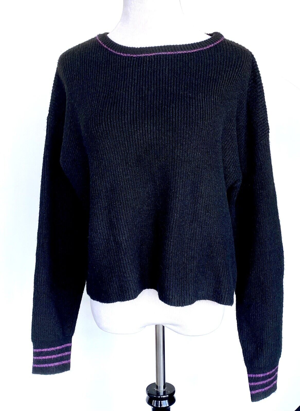 John & Jenn stripe Knit Rib sweater Retail $125 Price $65 Size XS NWT Black Pink