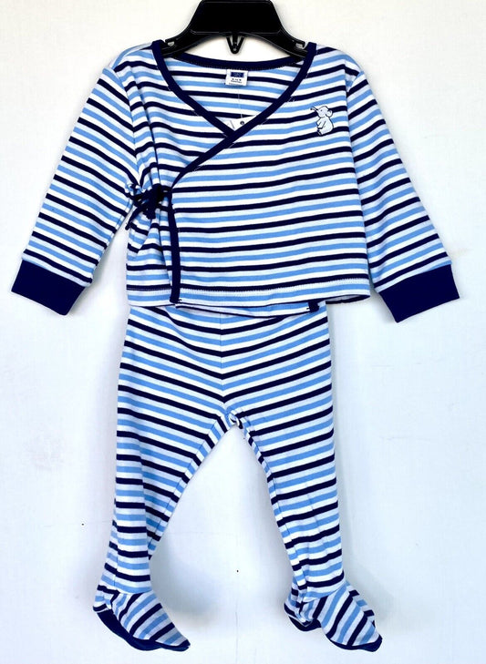 Janie And Jack Blue Stripe Kimono Wrap Footed 2Pc 6-9M NWT Retail $44 Price $27