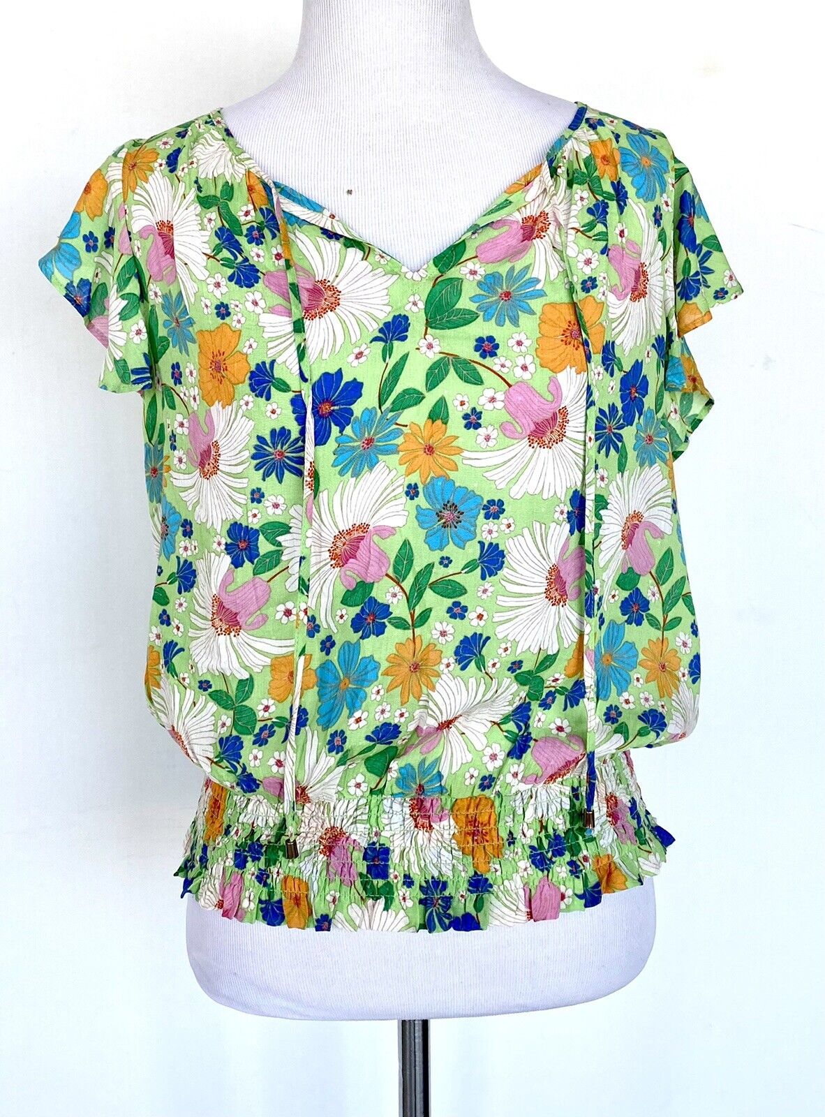 Rose and Olive green smocked Waist flutter sleeve top Price $46 XS