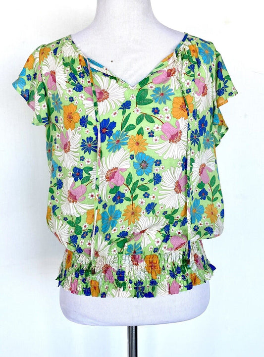Rose and Olive green smocked Waist flutter sleeve top Price $46 XS