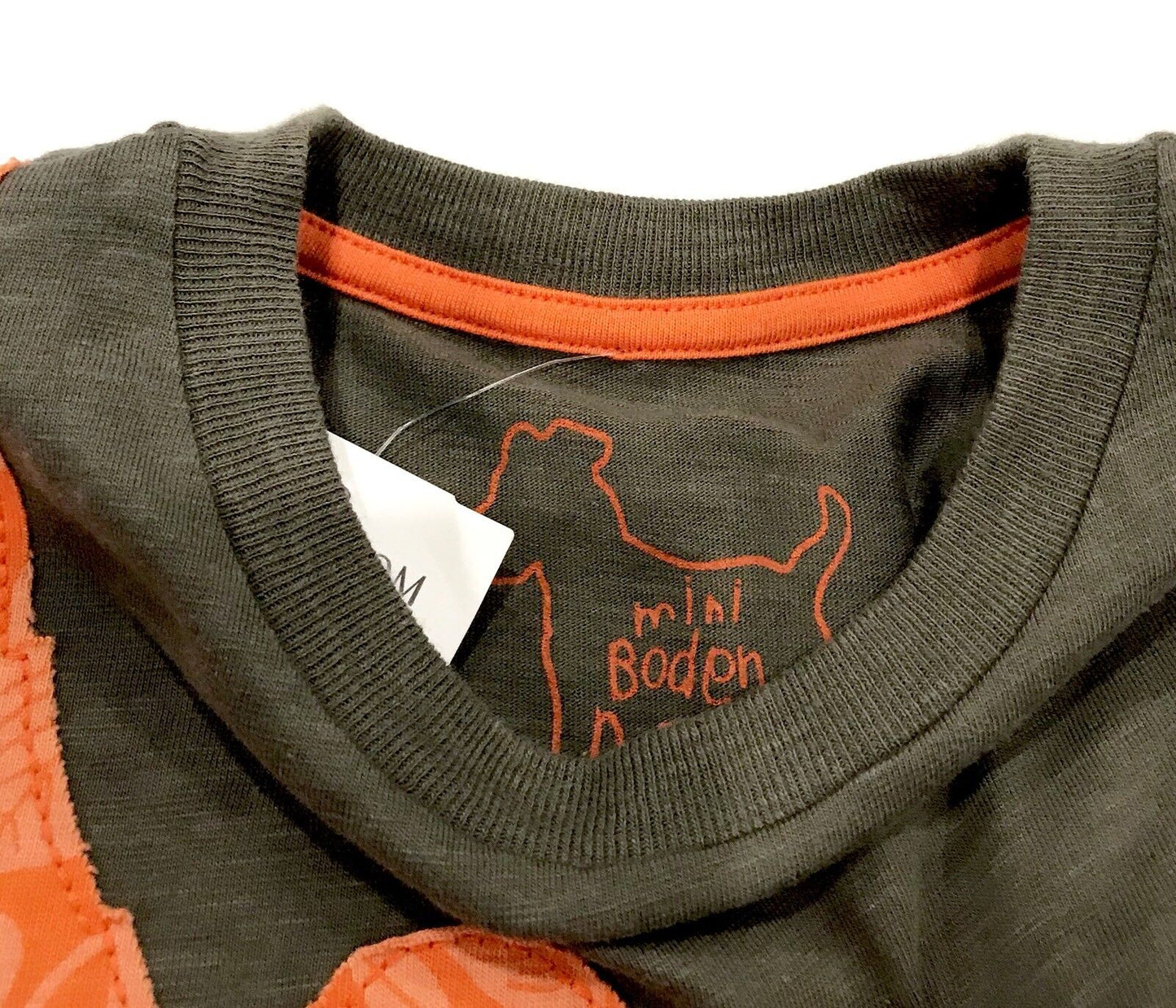 Mini Boden Khaki & Orange Monkey Appliqué Tee. 3-4 Year Retail $29 Price $22 NWT