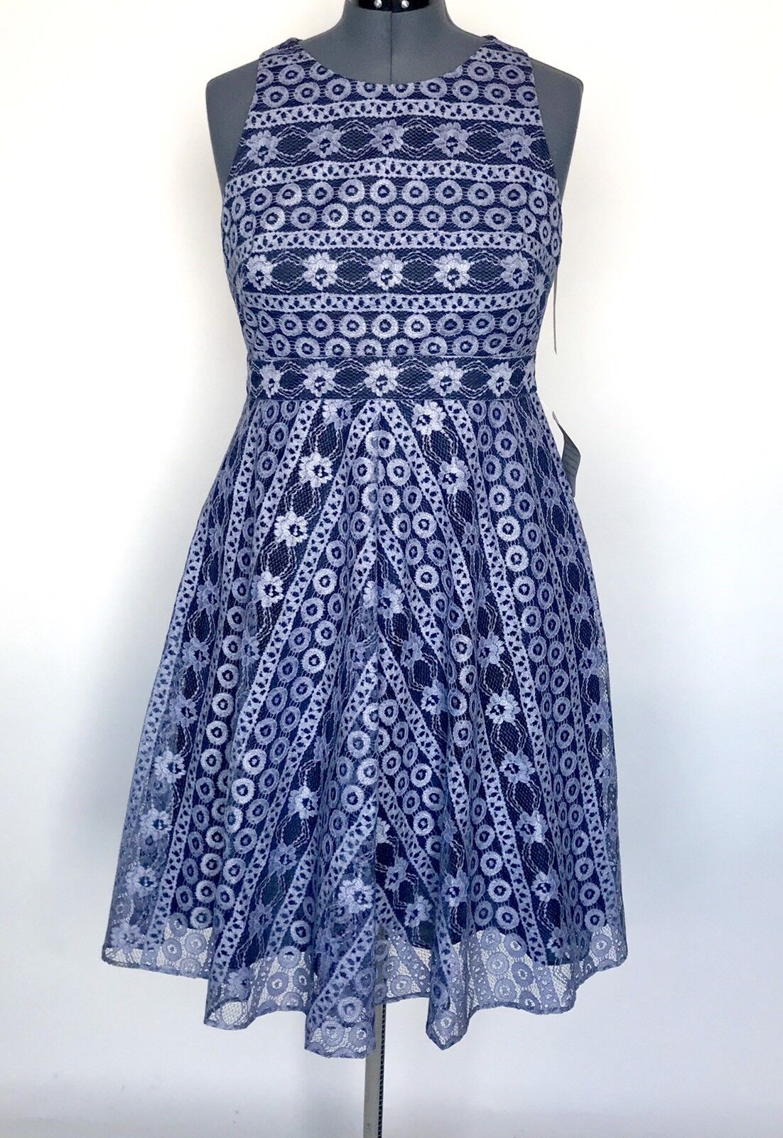 Eliza J Navy Blue & Lilac Lace Dress  NWT Retails $178 Price $69 Size 14P