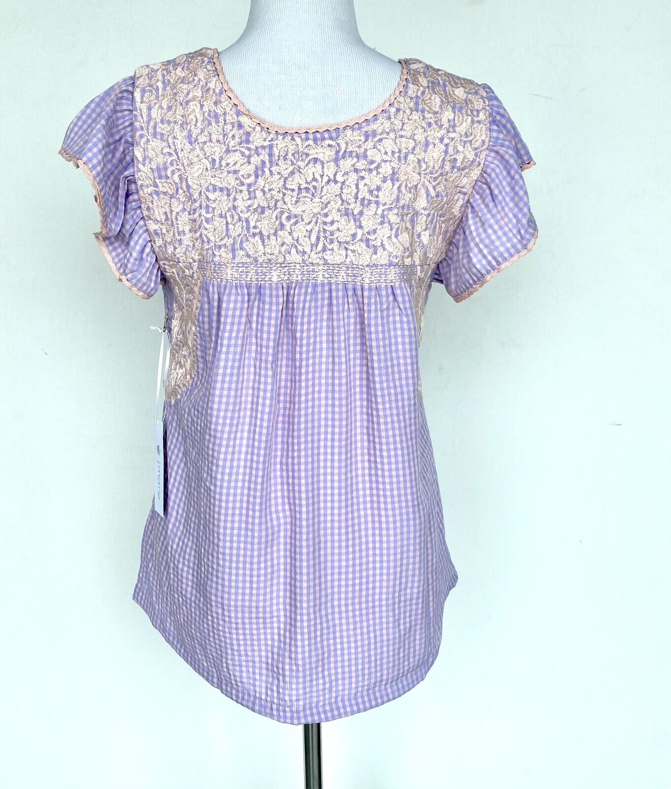 J Marie embroidered Brynlee Gingham Top size XS Retail $106 Price $56
