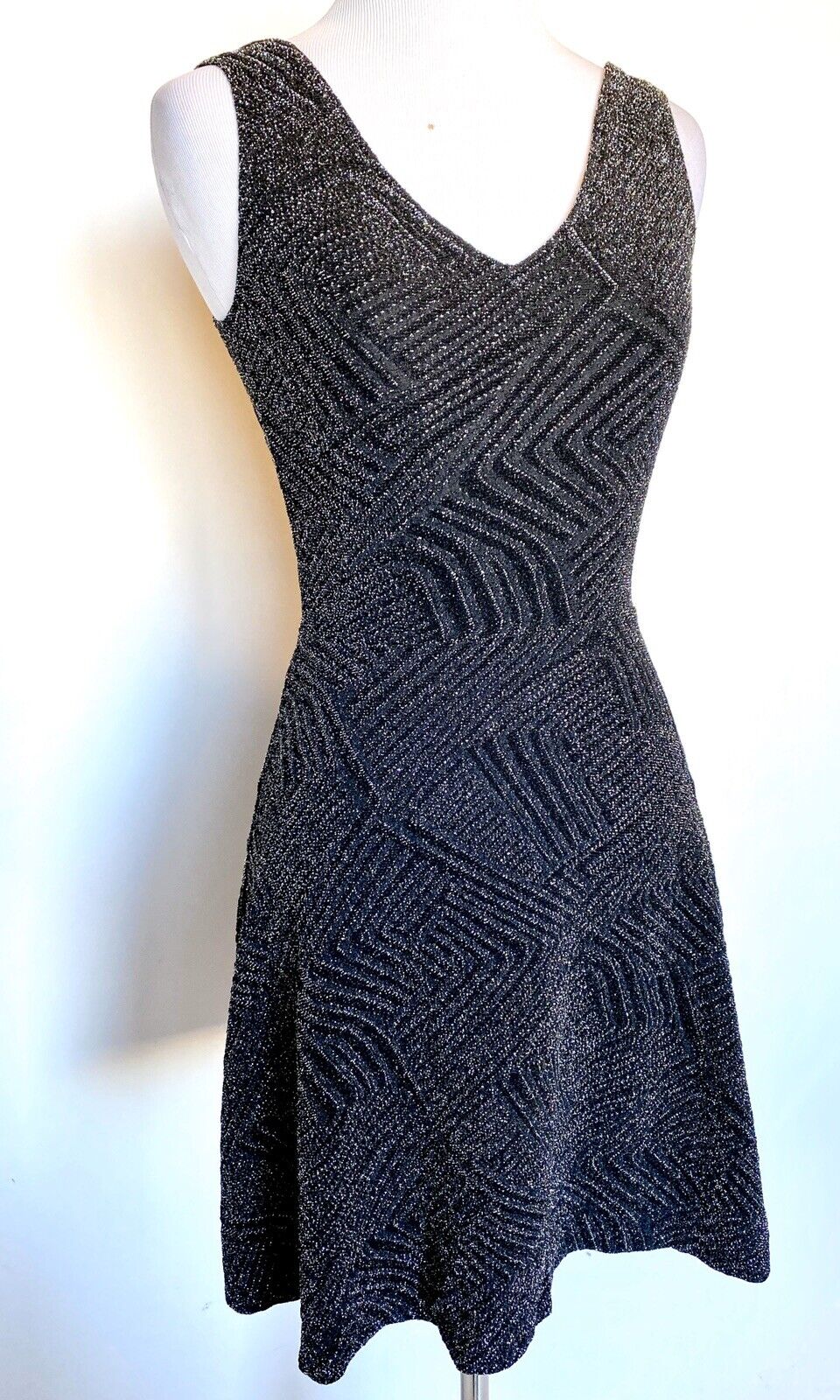 Aqua Black & Silver Stretch Skater Dress XS Retail $78 Price $29