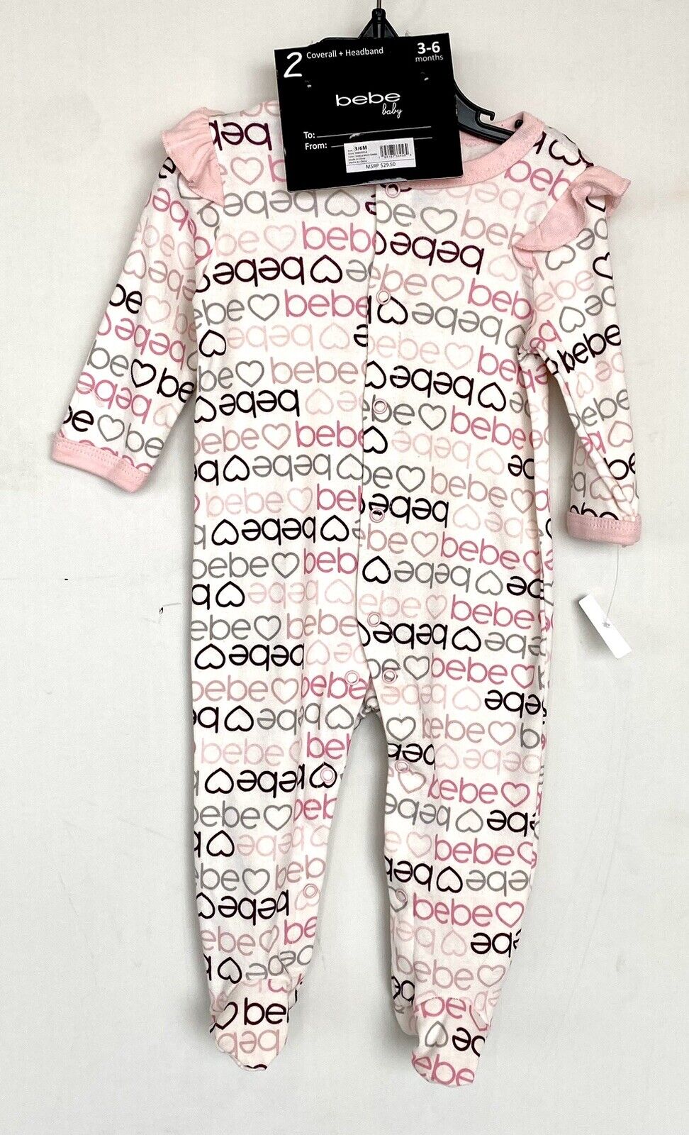 Bebe baby Ruffle Footie / Coverall & headband 3-6 month Retail $29.50 price $19