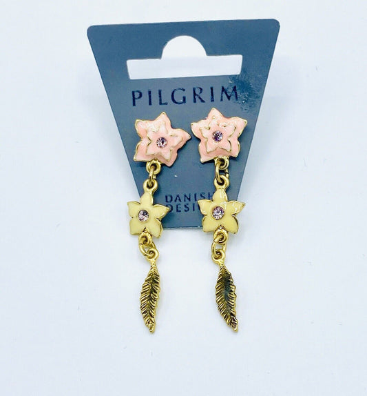 Pilgrim Jewelry Swarovski Crystal 14Ct Gold Plated  Earrings $12 Pink & Yellow
