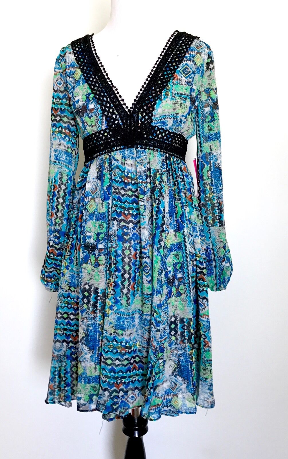 Betsey Johnson Crochet Trim Gypsy Dress Size 2 NWT Retail $138 Price $42