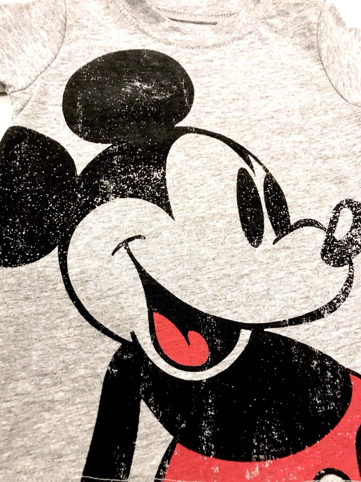 Disney Classic Mickey Mouse Tee. Distressed Fabric. Price $12 Grey 6-12 Months