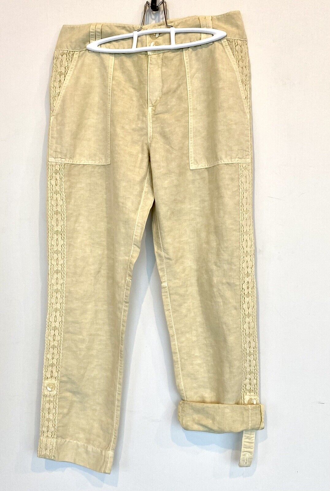 Sundance Organia Cotton Pants Lace Side Panel Retail $98 Price $56  Size 6