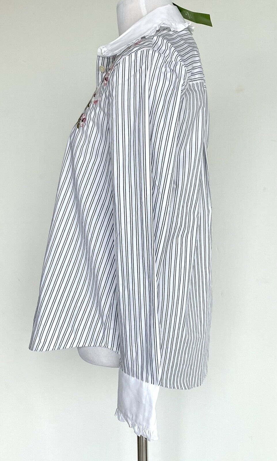 Kate Spade Embroidered Stripe Ruffle Shirt Retail $168 Price $69 Size XS NWT