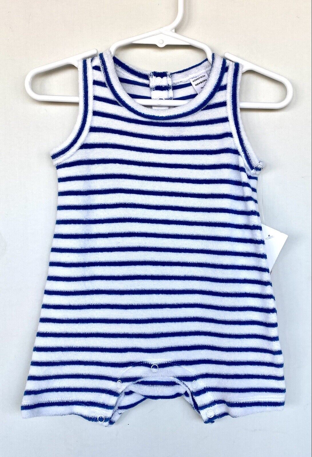 Nordstrom baby White Blue Stripe Cotton Romper Retail $35 NWT Price $22 Newborn