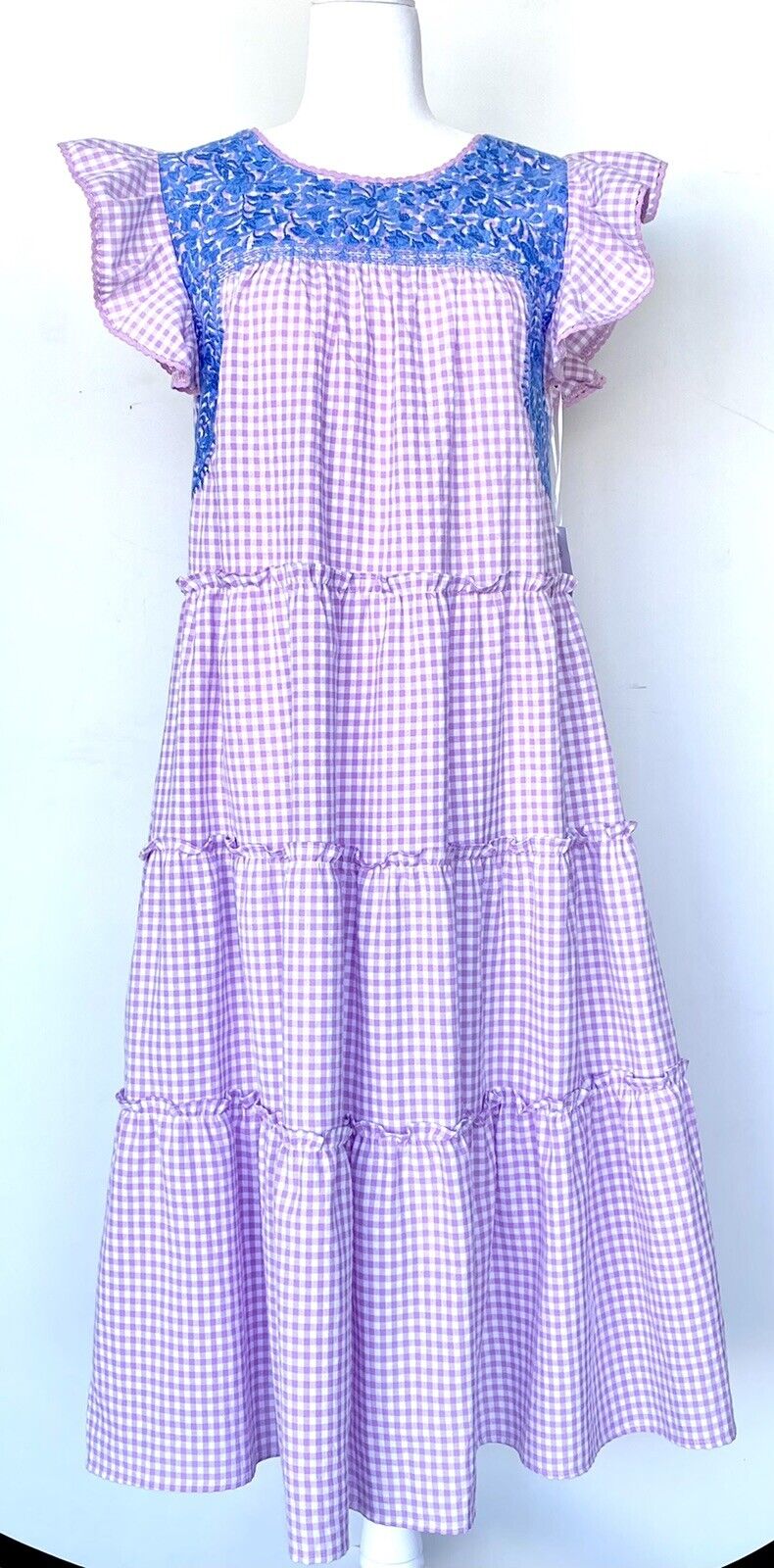 J Marie embroidered Oakley MIDI Dress size S Retail $140 Price $70 Gingham