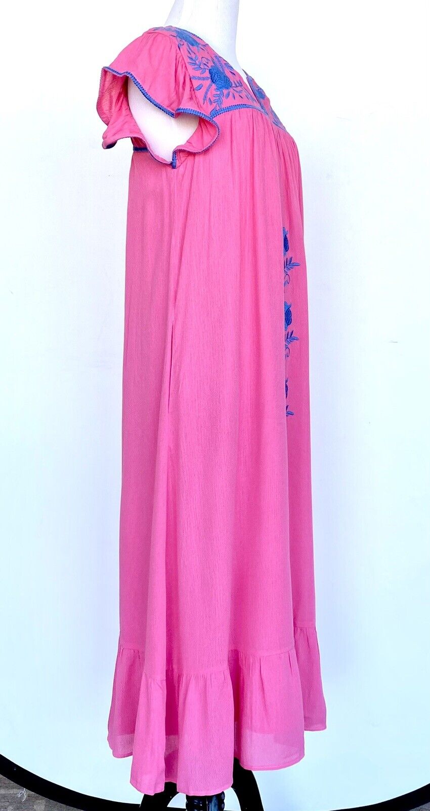 NWT J Marie embroidered Pink & Blue maxi Dress M Retail  $118 Price $69