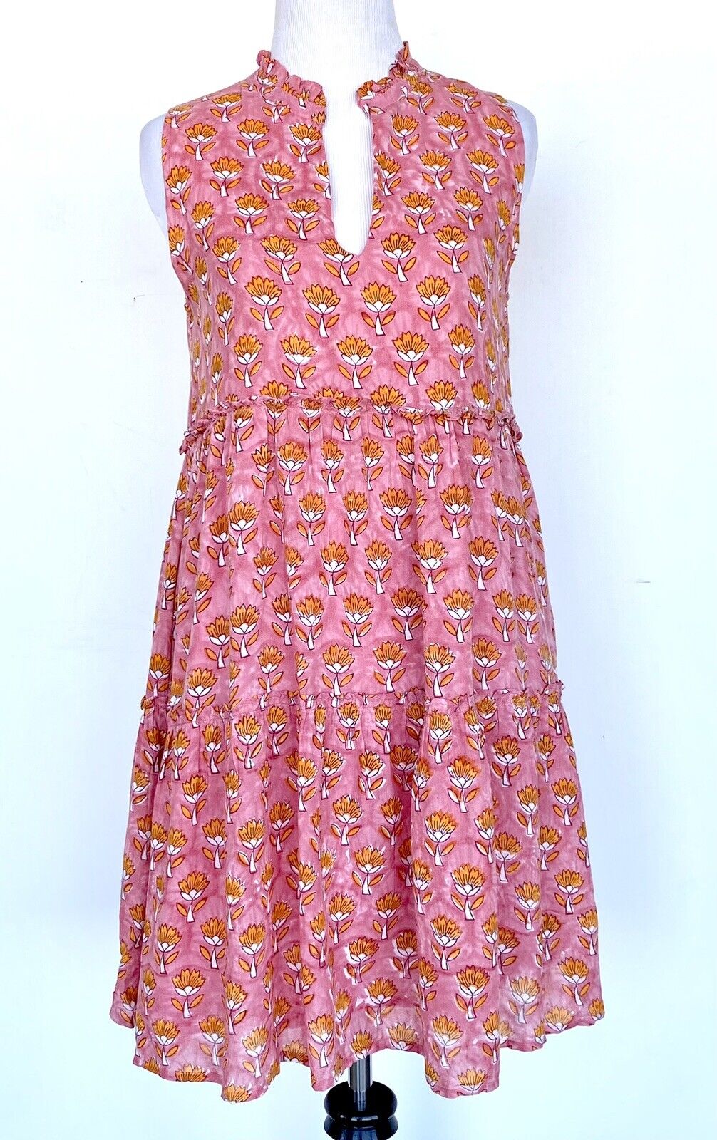 J Marie Elena ruffle tier dress size M Retail $140 Price $70 pink orange