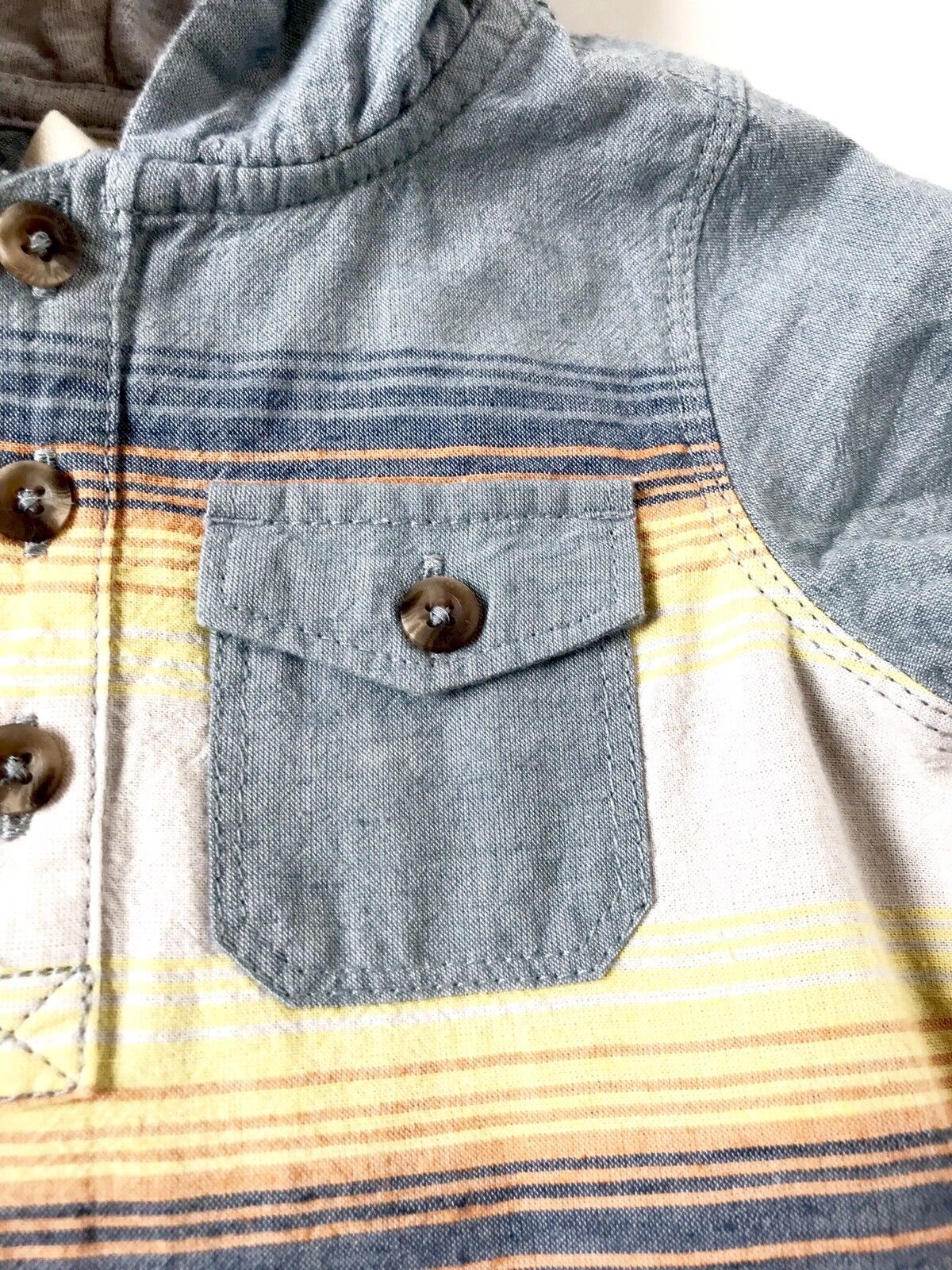 Tucker + Tate Linen Mix Chambray Hooded Romper.NWT Retails $39 Age 6 M