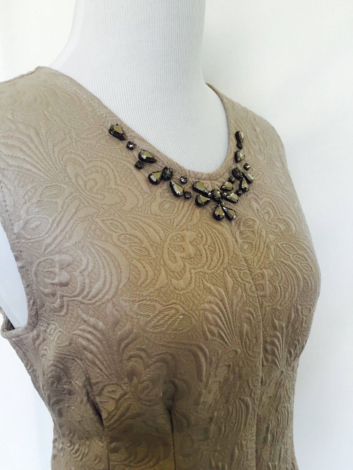 TAVI Taupe Beige dress with diamante detail. Stitched Detail NWOT  Size L $38