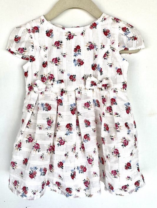 Monsoon London Rose Bow Dress Embroidery 0-3M Stitched Stripe Price $35