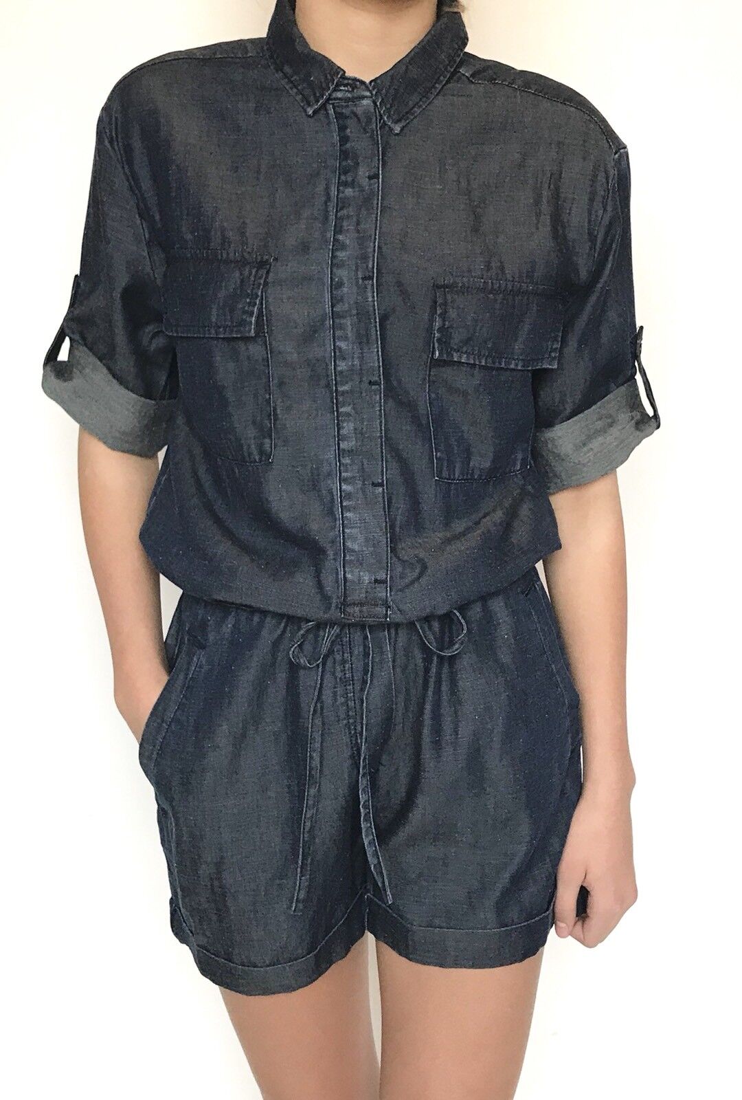 AllSaints Jura Playsuit / Romper  Denim Blue NWT Retail $250 Price $98 Size 2