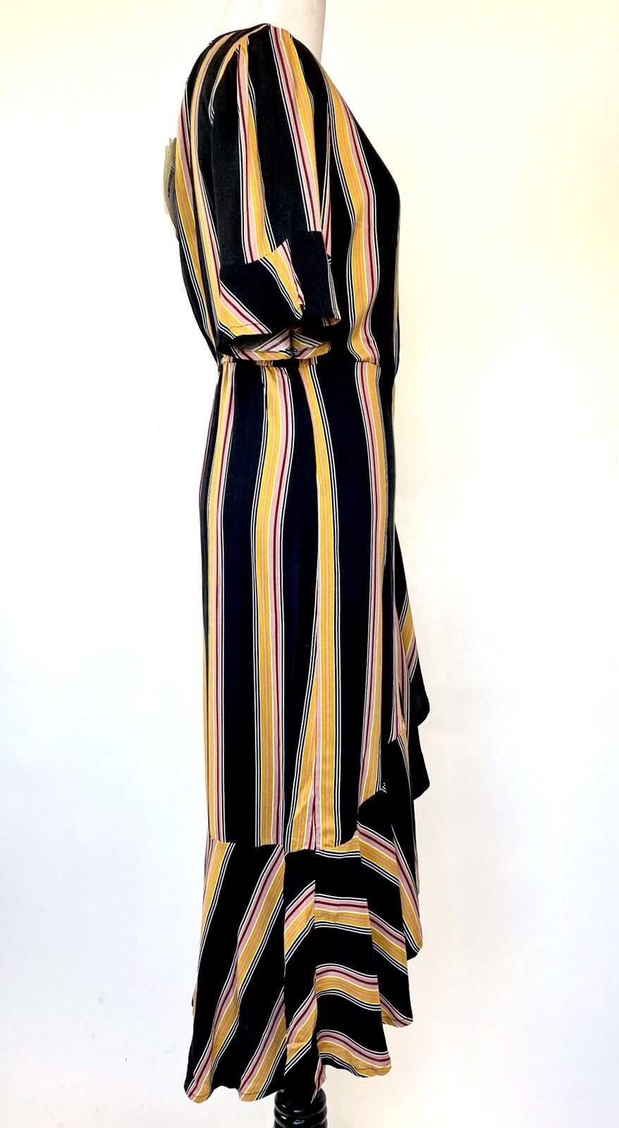 BAND OF GYPSIES Striped Ruffle Faux Wrap Dress NWT Retail $98 Price $39 XS