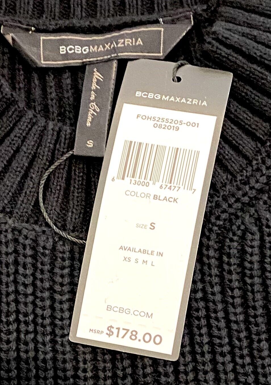 BCBG MaxAzria Black Oversized Rib Knit Sweater Retail $178 Price $59 Size S NWT