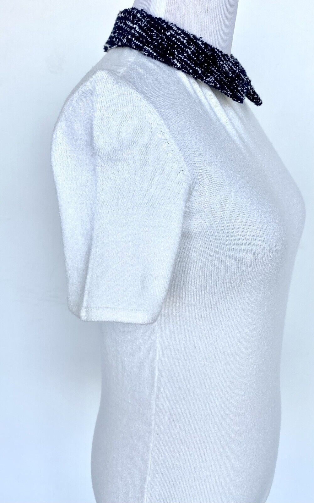 Maison Jules Cream Tweed Collar SS Sweater Retail $49.50 Price $39 Size XXS