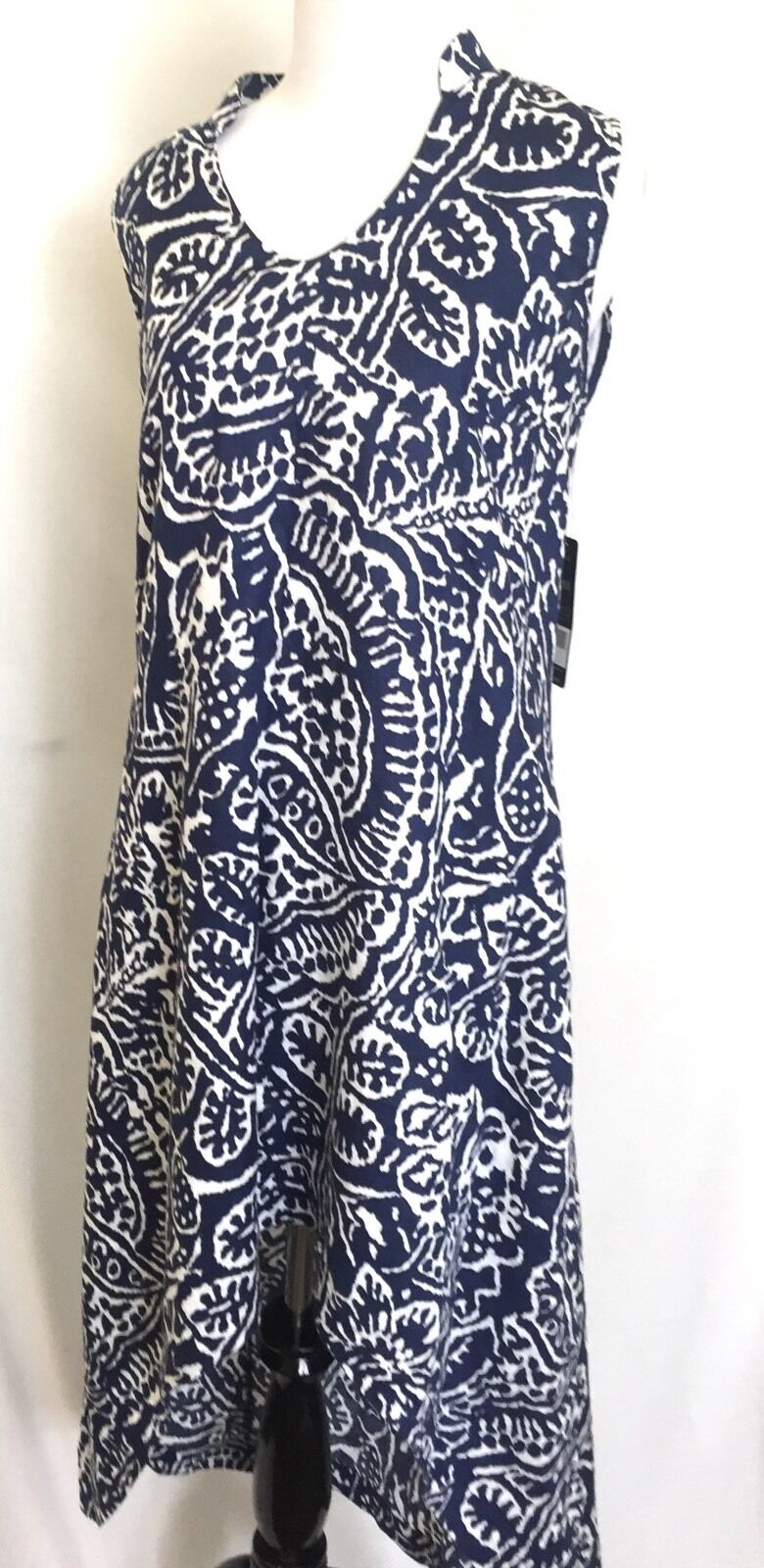 Nic + Zoe Blue & White Soft Linen Dress. NWT Petite M Retail $198 Price $58