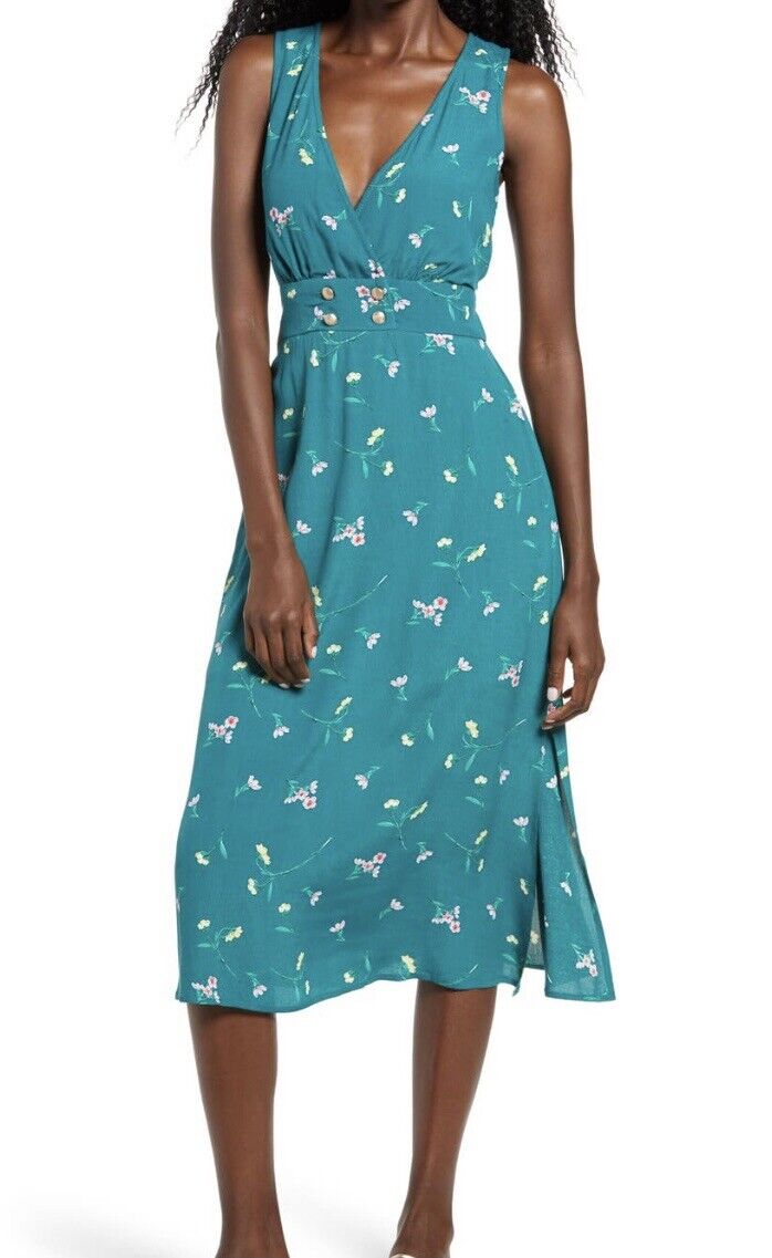 Row A Teal Floral Sleeveless Double Breasted Dress Retails $59 Price $36 XS
