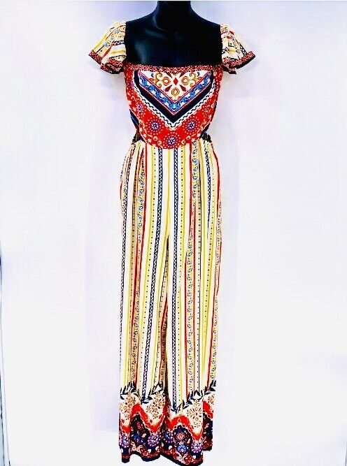 Flying Tomato Off Shoulder Jumpsuit side cut out sz S NWT smocked back Price $34