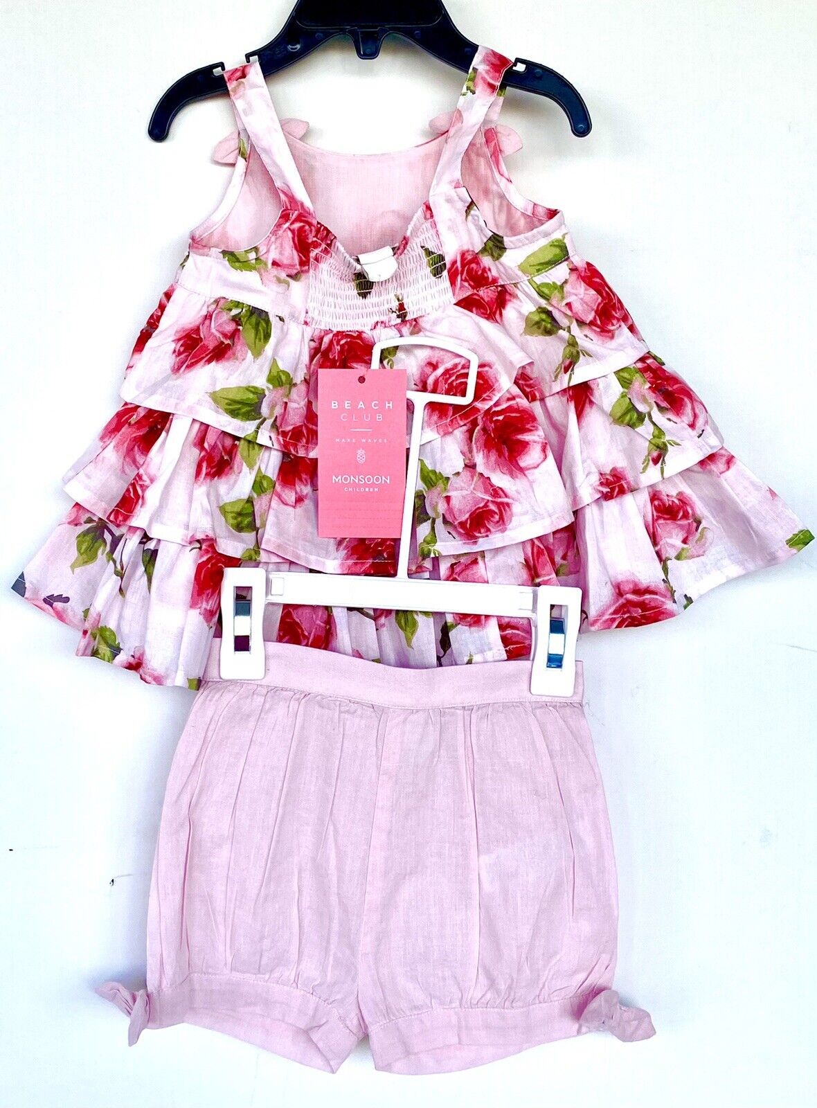 Monsoon 2 Pc Rose Print Dress & Bloomer Short 12-18M Price $35 NWT  Tiered