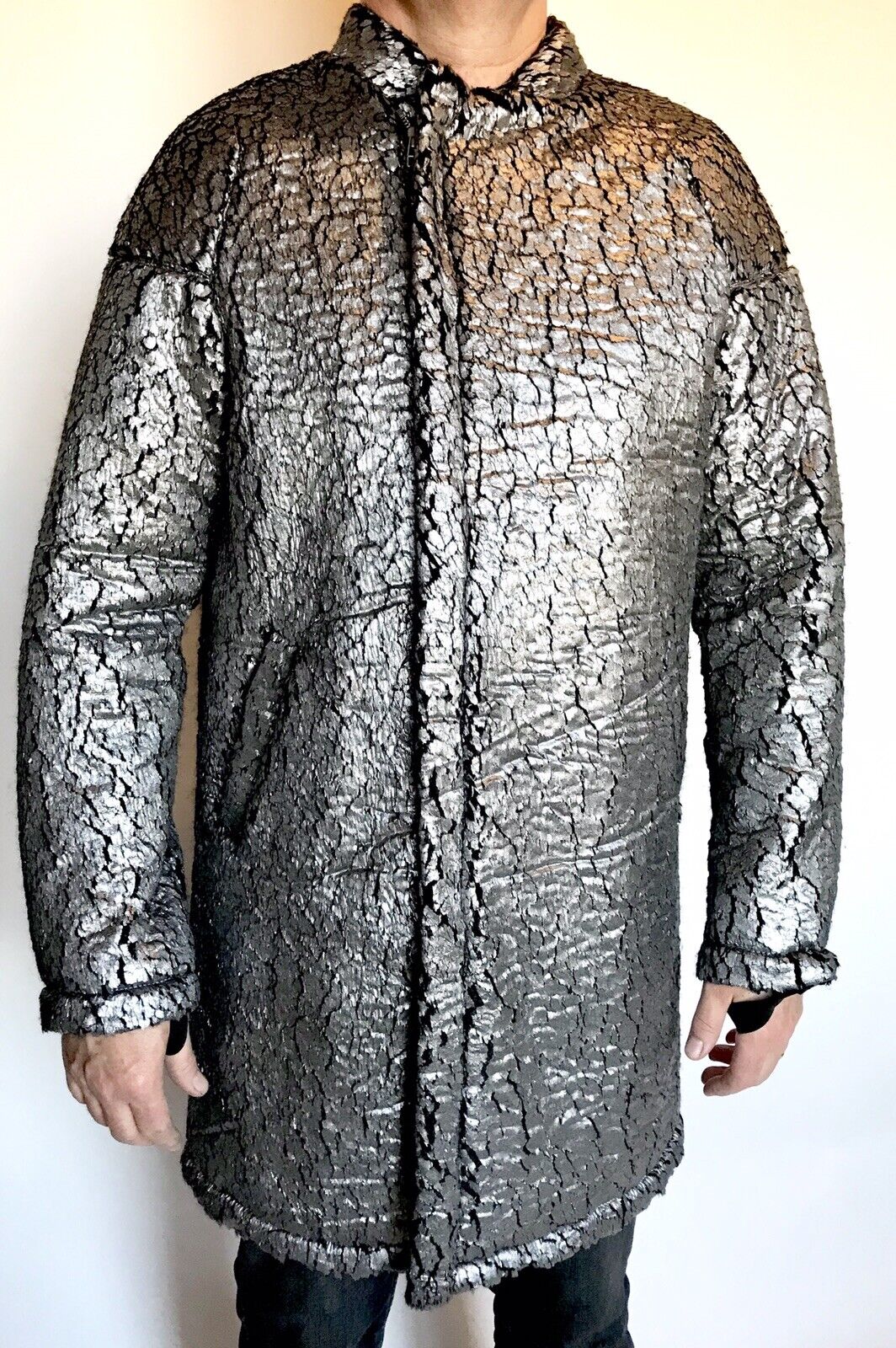 Helmet Lang Silver Foil Faux Fur Sherpa Coat. Retail $1,125 Price $575 NWT M/L
