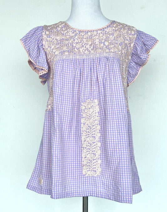 J Marie embroidered Brynlee Gingham Top size XS Retail $106 Price $56