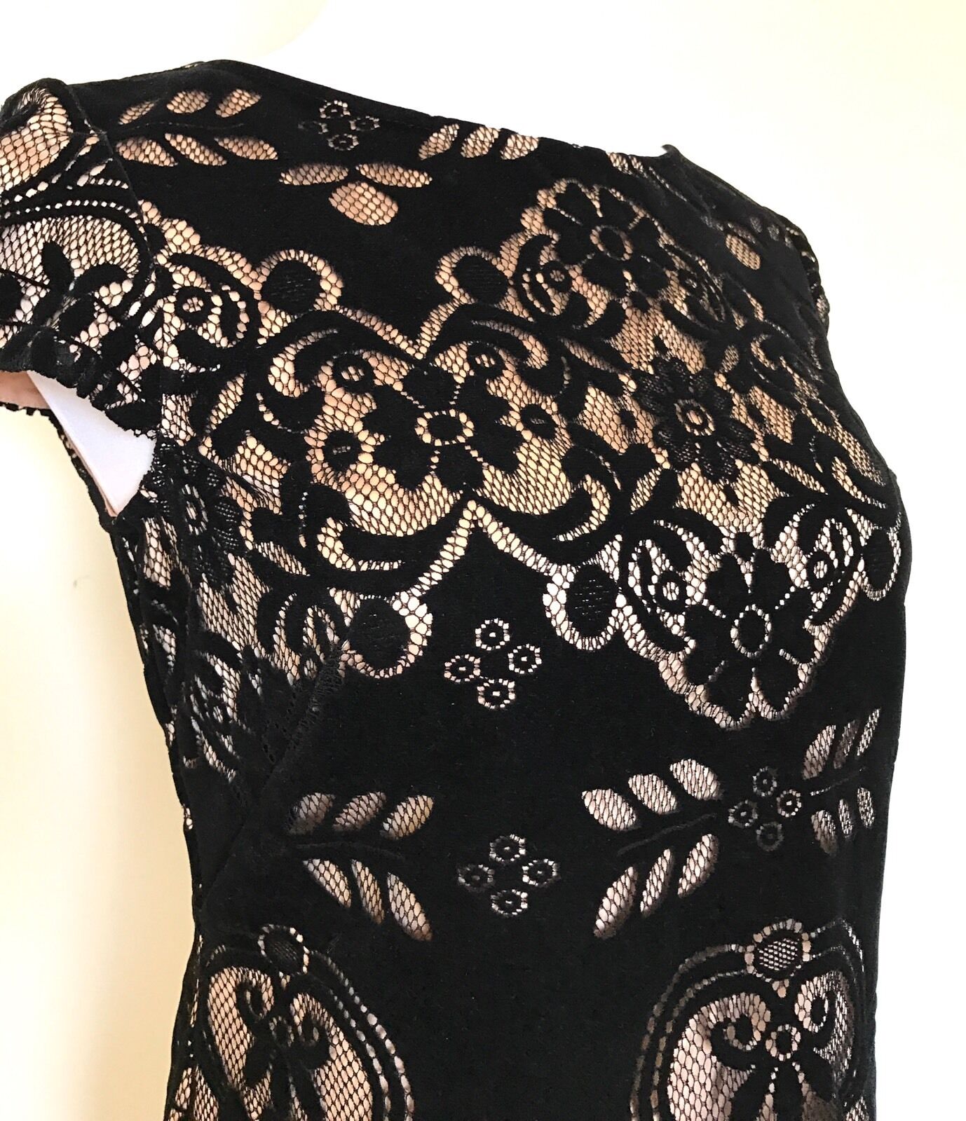 Eliza J Black Velvet & Lace Dress Nude Slip NWT Retails $138 Price $69 Size 6P