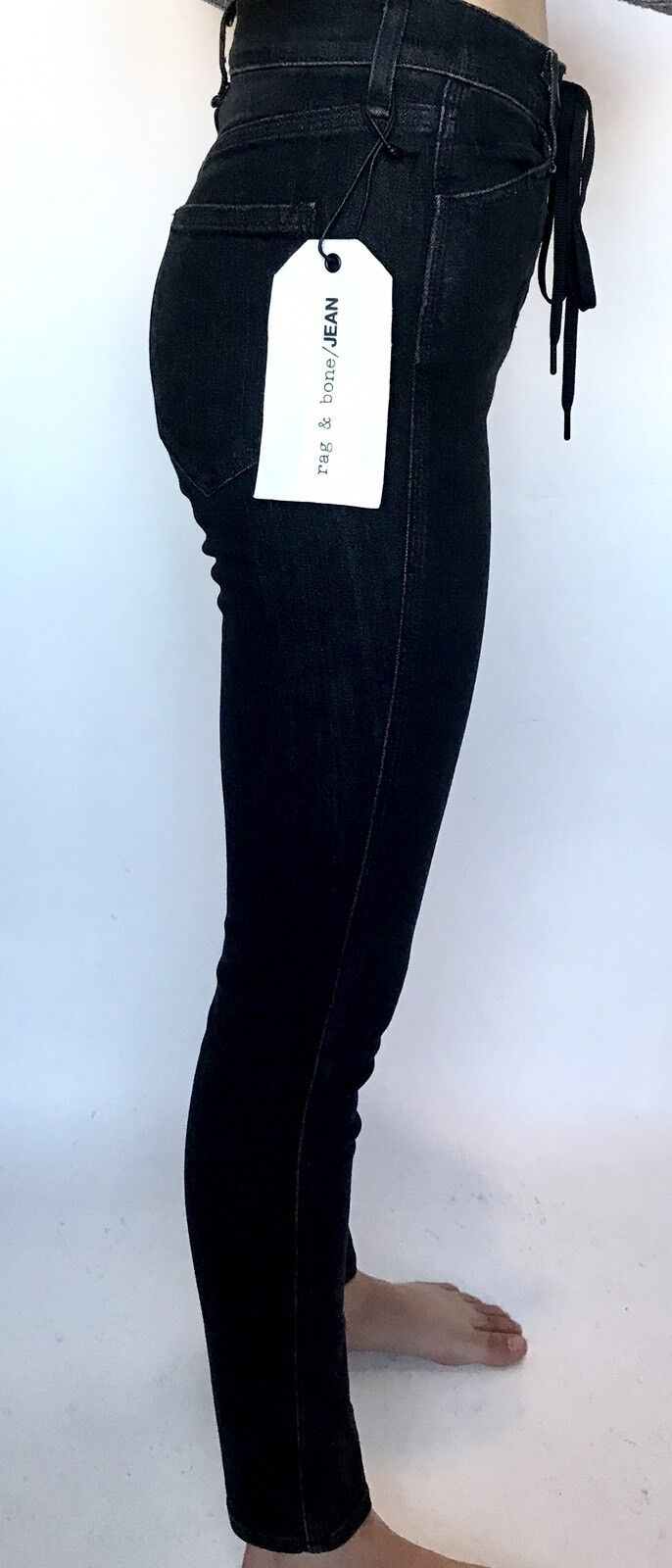 Rag & Bone Ariel Yvonne Lace Up Jeans. Sz 25 Retail $295 Price $124 NWT Black