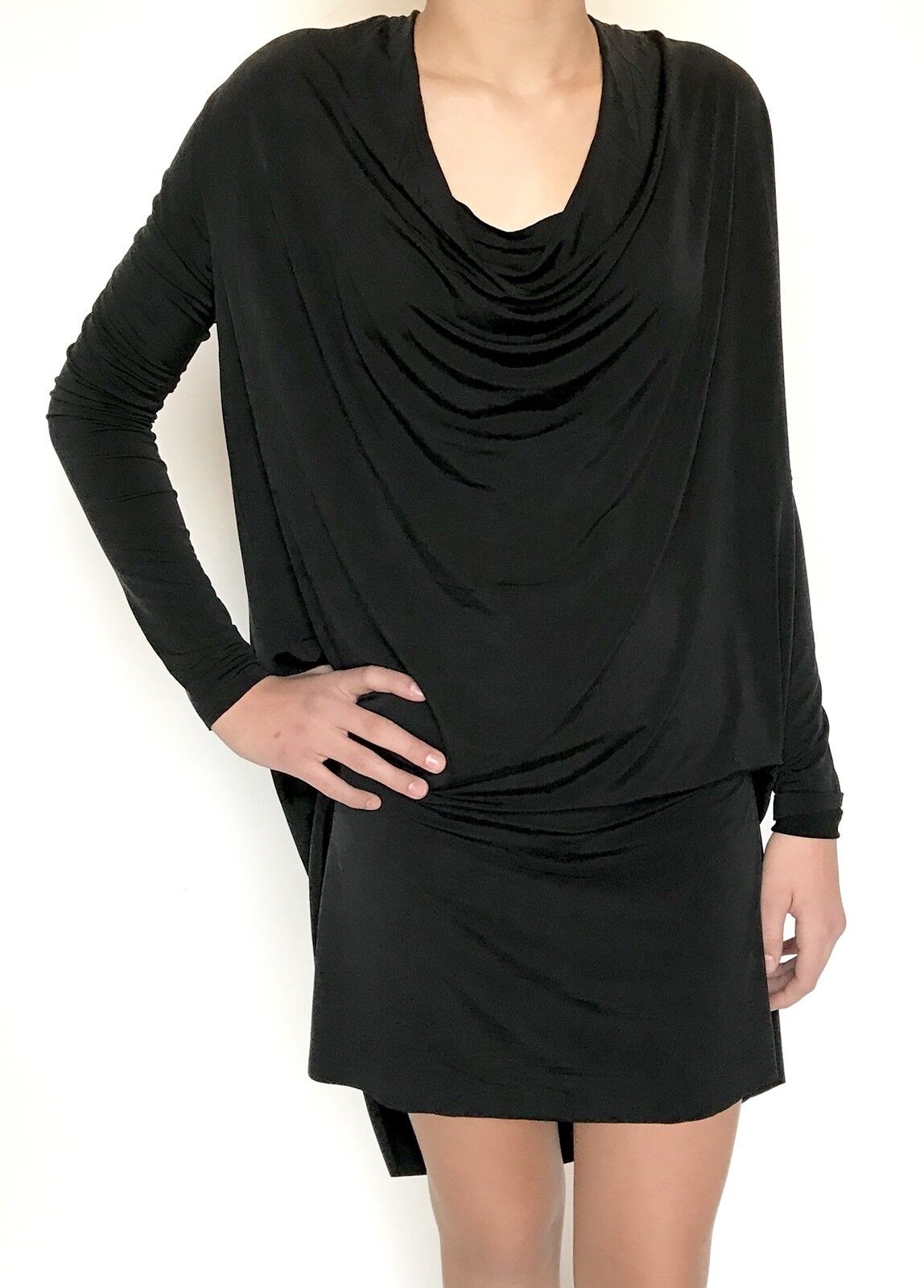 AllSaints Amei LS Black Dress. Retails $215 Price $98 NWT Silky Stretch Size XS