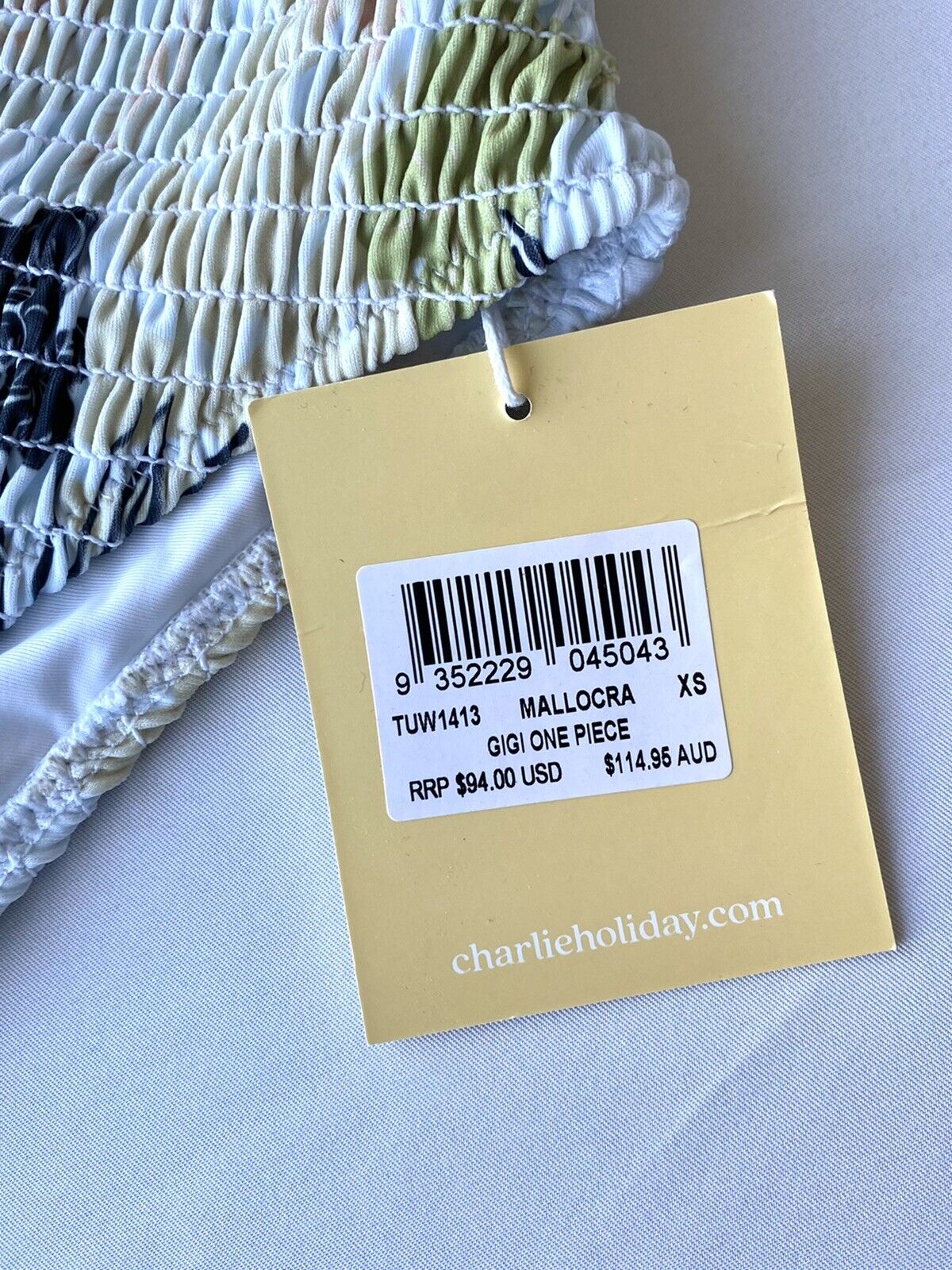 Charlie Holiday Gigi Strapless Smocked Swimsuit XS Retail $94 Price $48 NWT
