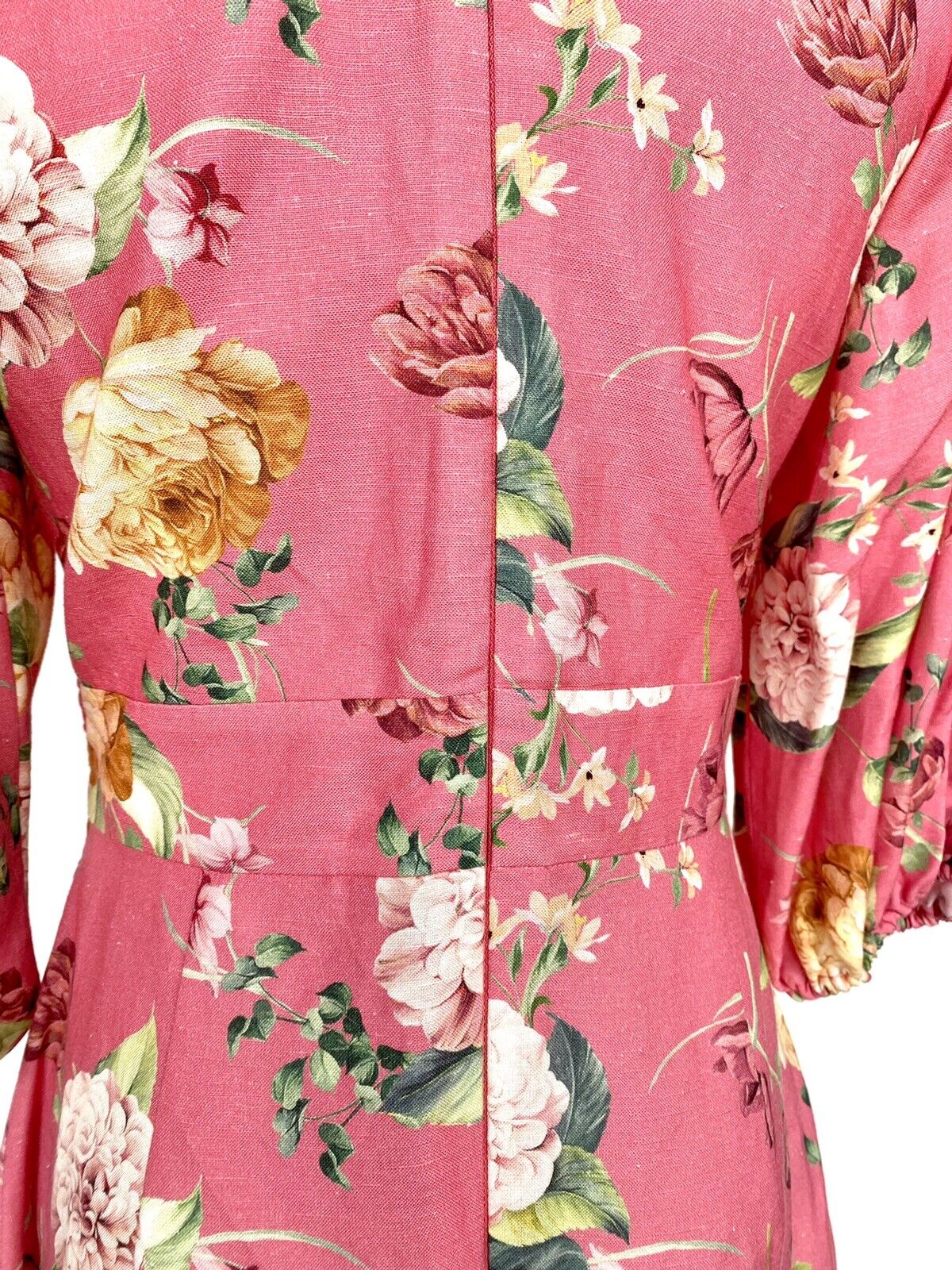 EVER NEW Cartier Linen Puff Sleeve Midi Dress Coral Retail $200 Price $124 NWT 6