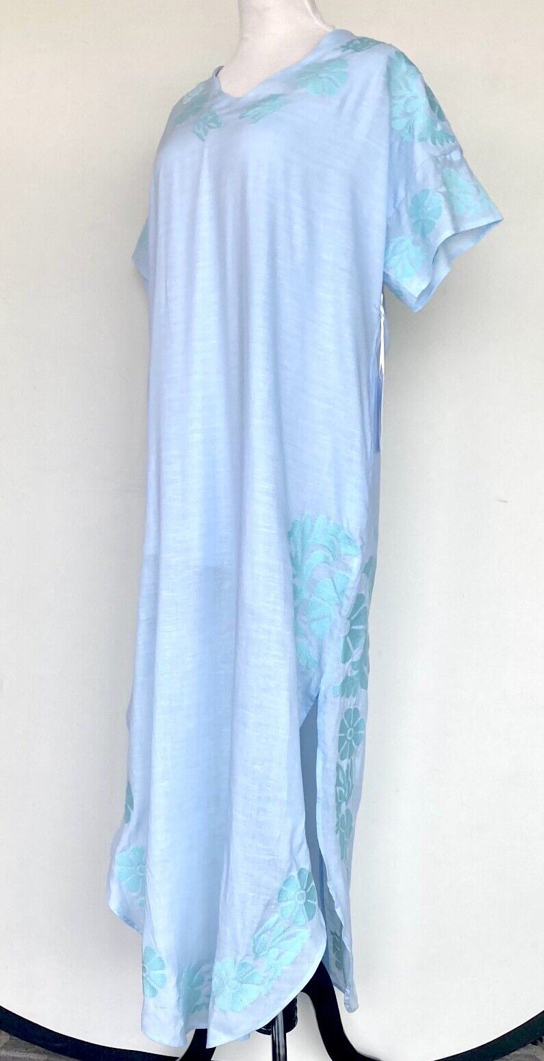 NWT J Marie embroidered Blue Linen mix Kaftan Dress M Retail $136 Price $68