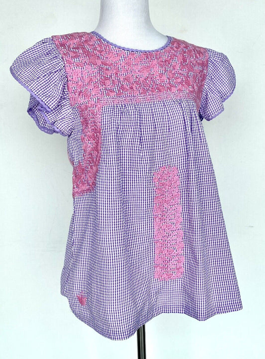 J Marie embroidered Suri Gingham Top size S Retail $106 Price $53 Seersucker