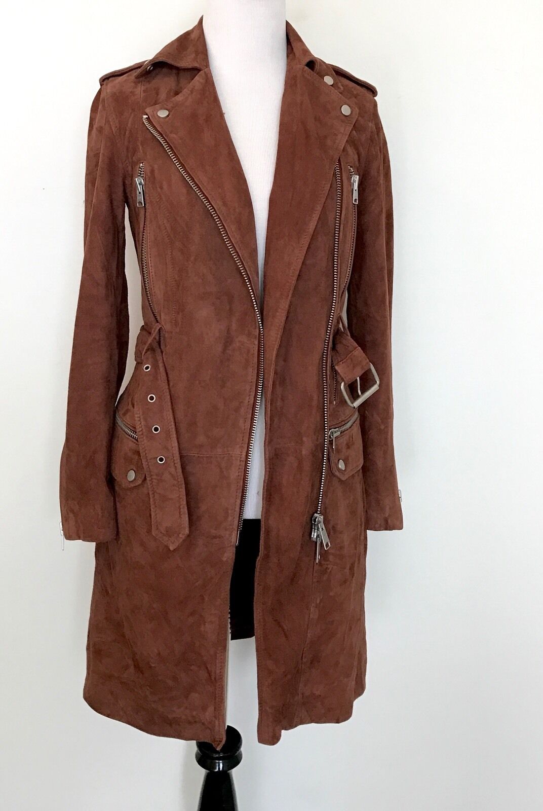 AllSaints Chiltern Brick Brown Leather Coat. NWT Retail $830 Price $455 Size 00
