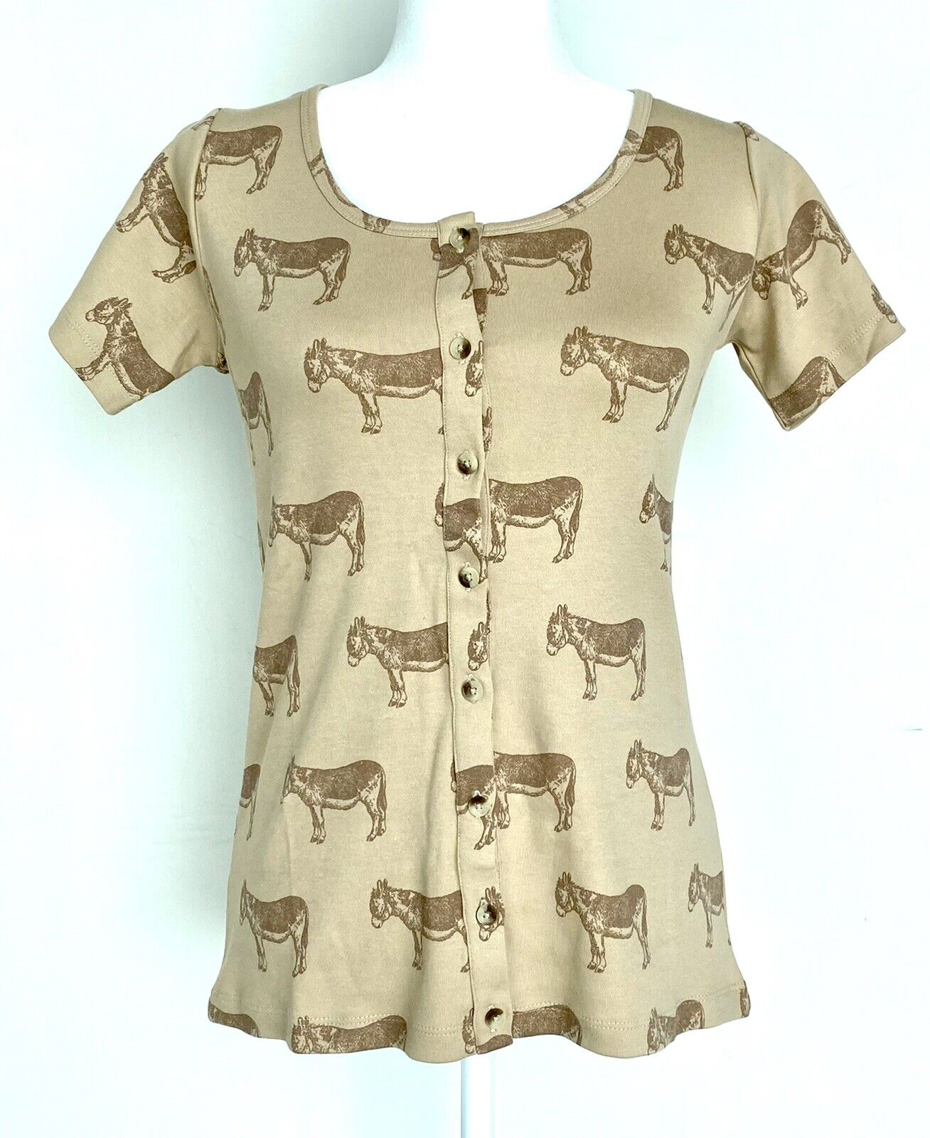 Kate Quinn 100% Organic Cotton Interlock Donkey Tee Retail $50 Price $28 Tan XS