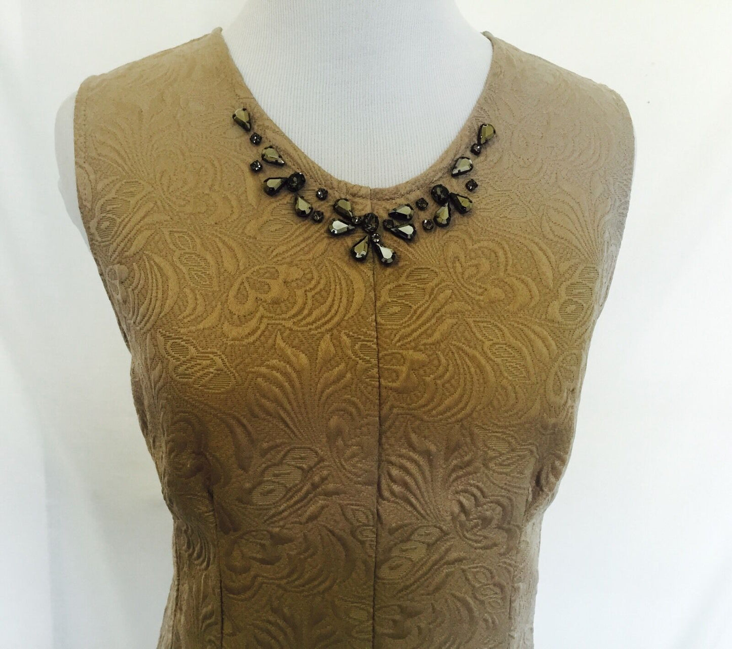 TAVI Taupe Beige dress with diamante detail. Stitched Detail NWOT  Size L $38