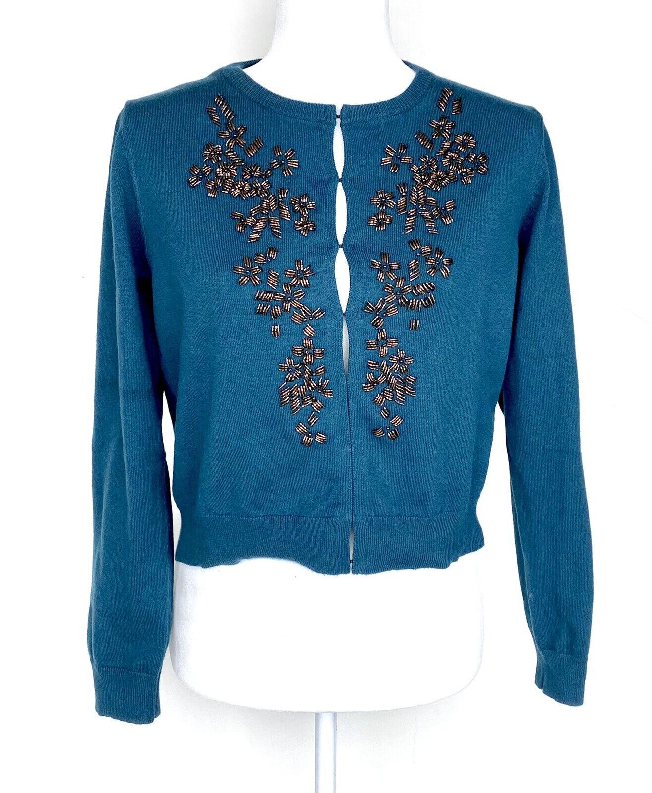 Sundance Beaded Cardigan Cotton Cashmere Mix Retail $158 Price $69 PS Teal NEW
