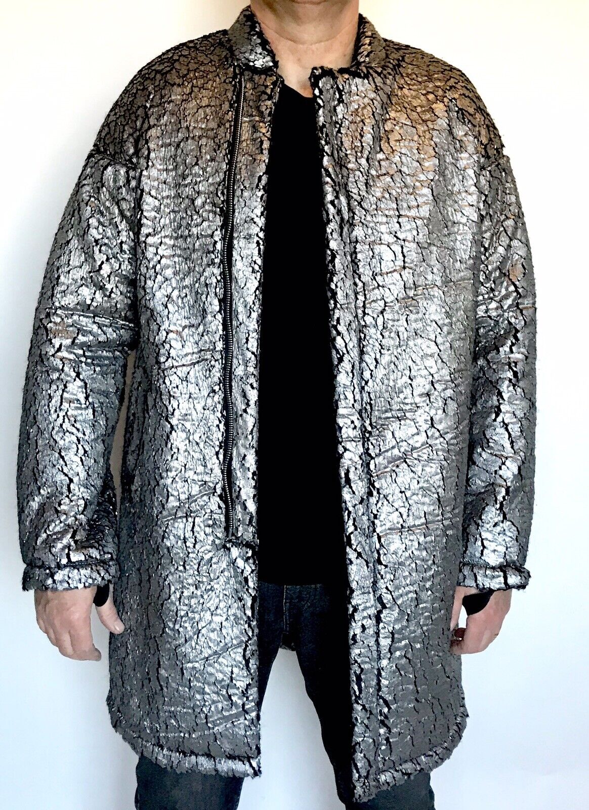 Helmet Lang Silver Foil Faux Fur Sherpa Coat. Retail $1,125 Price $575 NWT M/L
