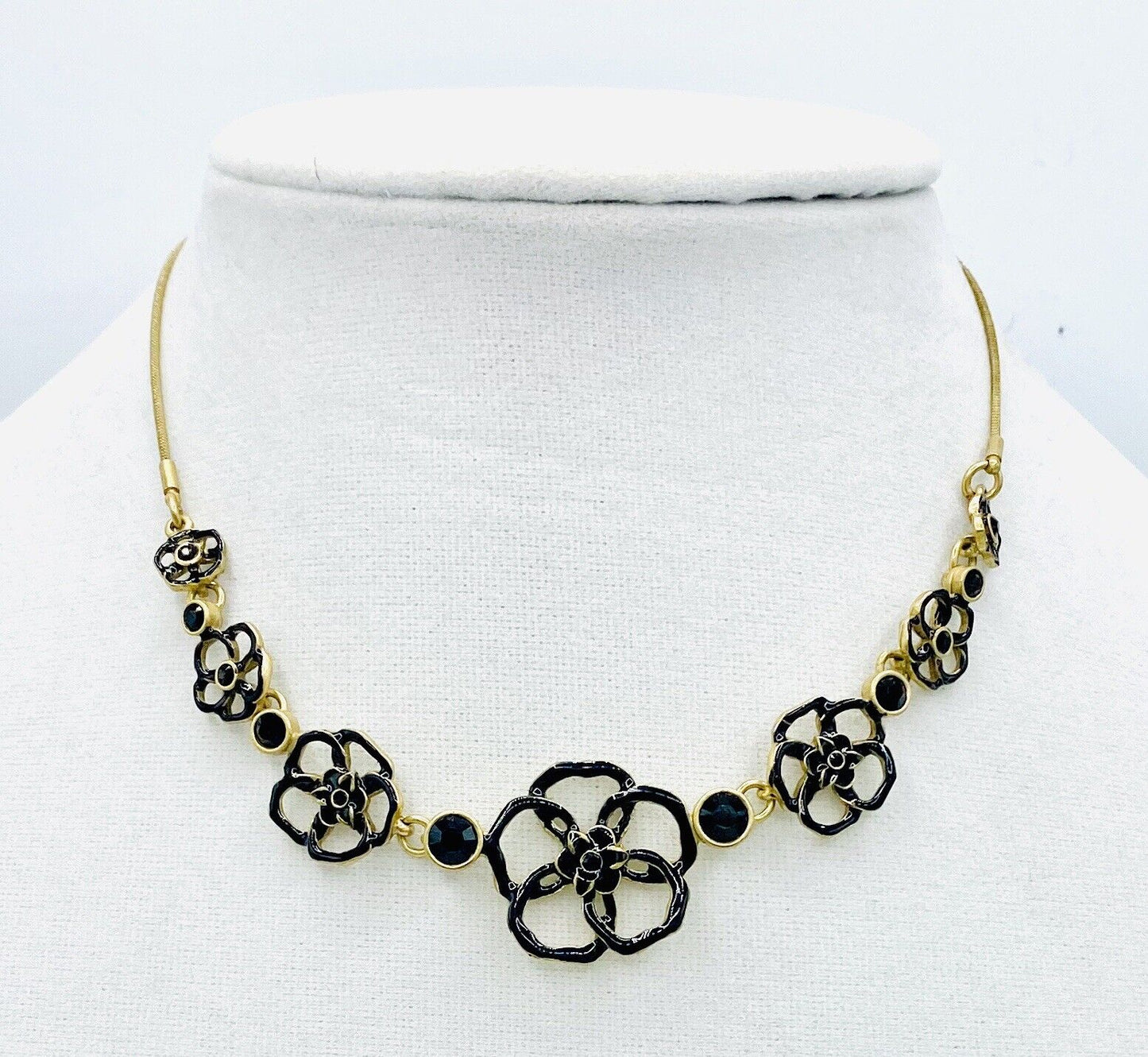 Pilgrim 14ct Gold Plated Black necklace with Enamel & crystals NWT Price $15