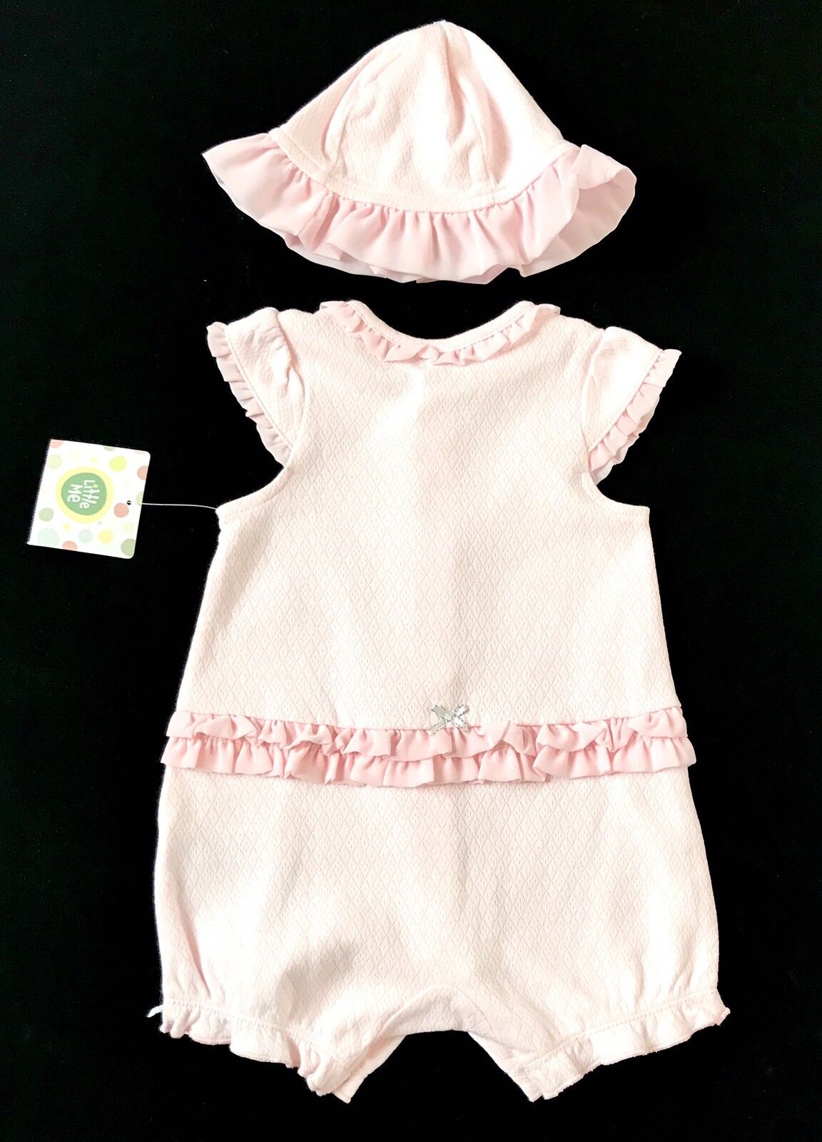 Little Me 2 Pc Pink Hat & Romper. Silver Spot & Bows Retail $26 NWT Price $19 9M