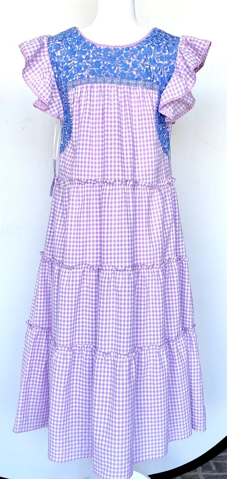 J Marie embroidered Oakley MIDI Dress size S Retail $140 Price $70 Gingham