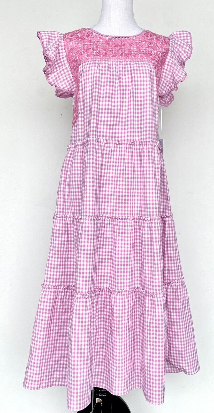 J Marie embroidered Genevieve MIDI Dress size XS Retail $140 Price $75 Gingham