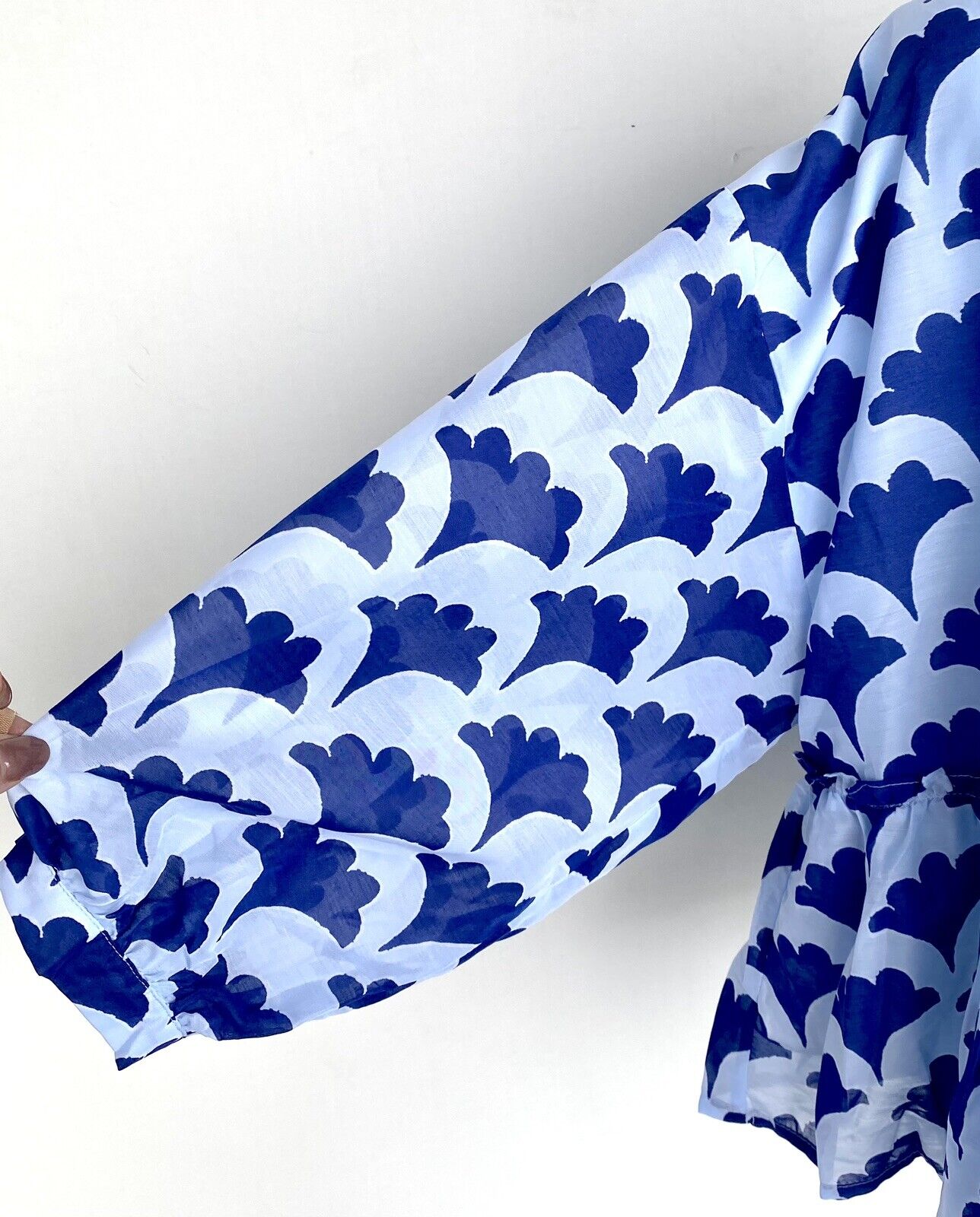 J Marie Pippa LS Ruffle Top size XS Blue Fan Retail $92 Price $49