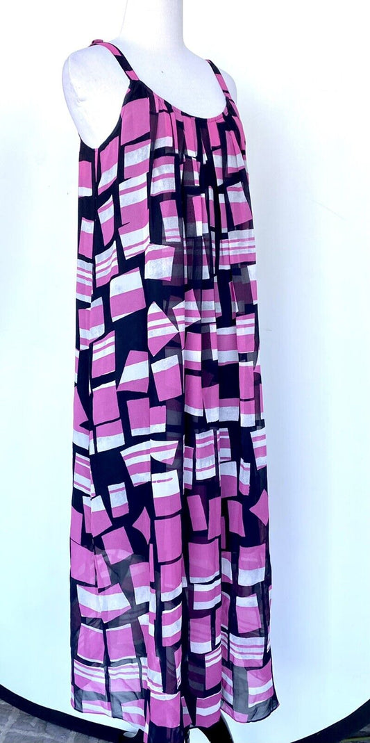 Nic + Zoe Block Party Pleat Shift Dress Retail $188 Price $69 Pink Chiffon M