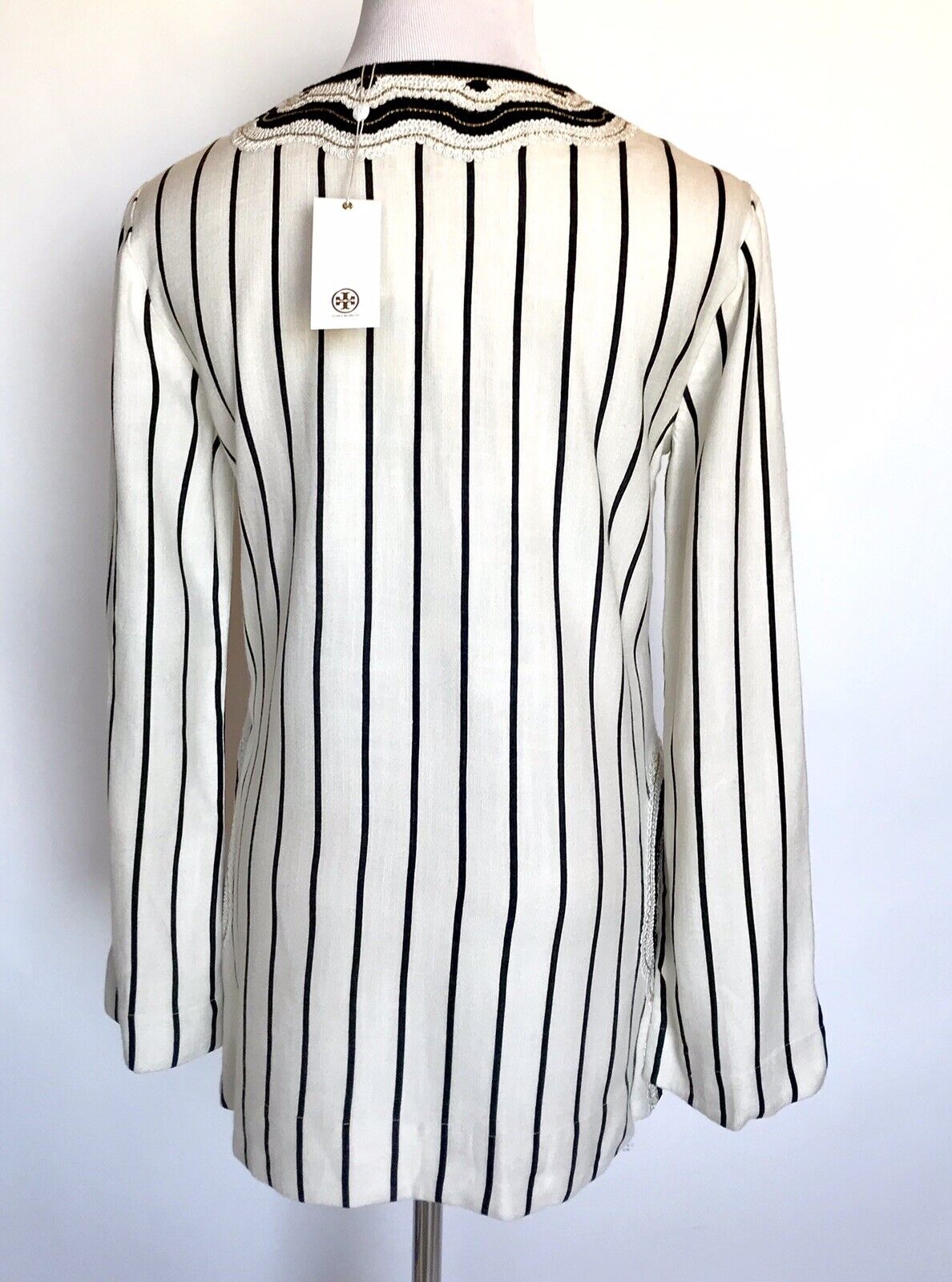NWT Tory Burch Size 2 Rayon Slub Stripe Tunic Retail 348 Price $198 Embellished